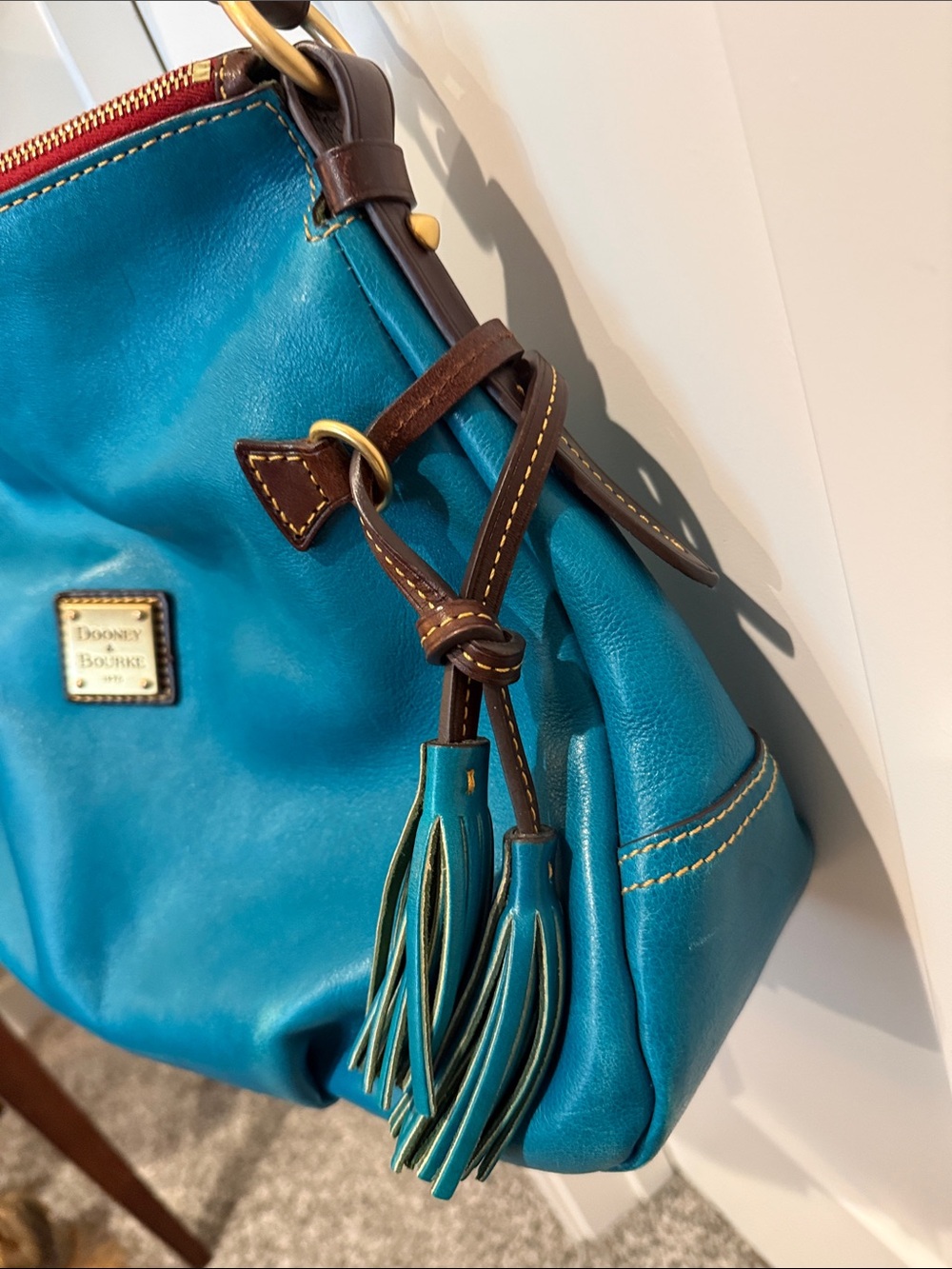 Dooney & Bourke Teal Leather Hobo Bag Teagan purse designer suede DB turquoise - Picture 5 of 11